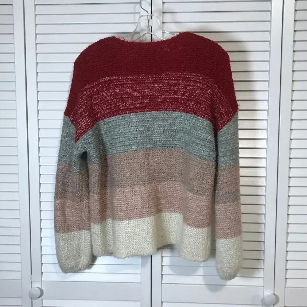 Knox Rose Striped V-neck Long-Sleeve Sweater L